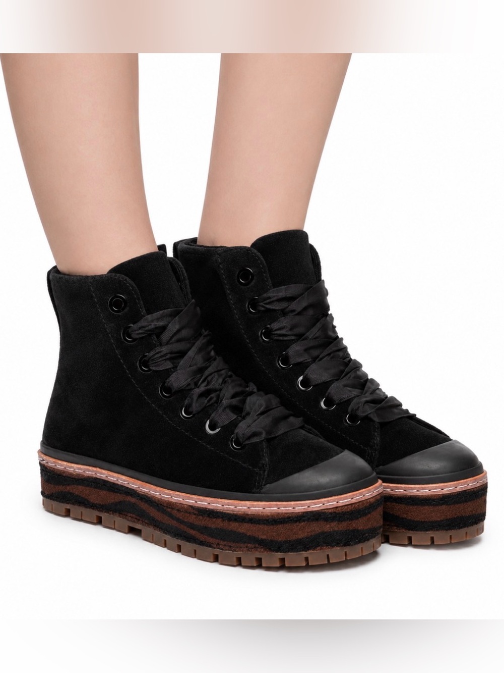 NWT Scotch & Soda Lea Black Suede Platform High Top Sneakers Size 8.5